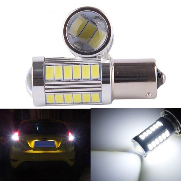 Led bulb 33 smd 5630 socket BAU15S PY21W, with magnifying glass, white color